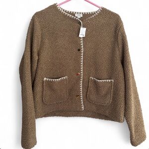 J.Crew NWT Sherpa Blanket Stitch Jacket in Aged Teak Size Large